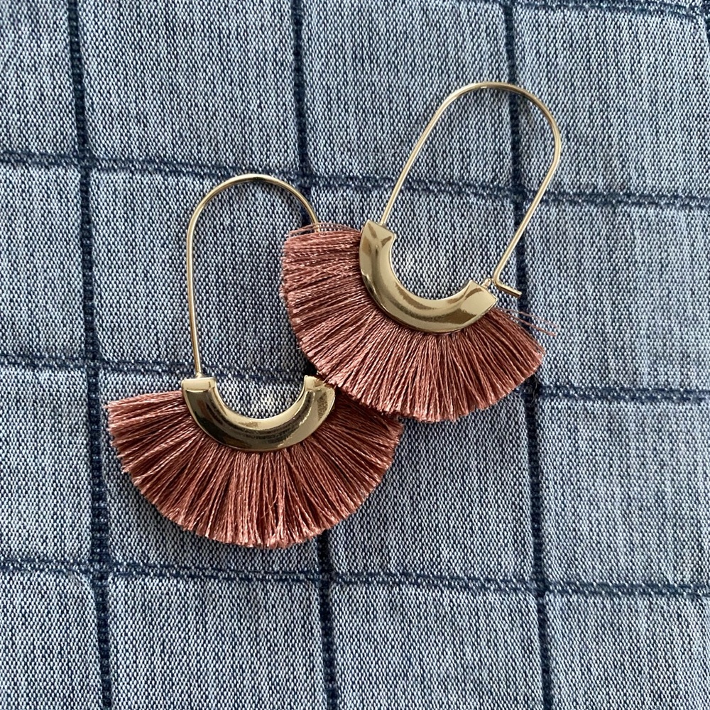 LOFT rose colored fringe earrings.